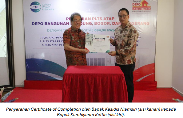 PLTS Atap Milik Caturkada Depo Bangunan (DEPO) Tuntas Dikembangkan CPI